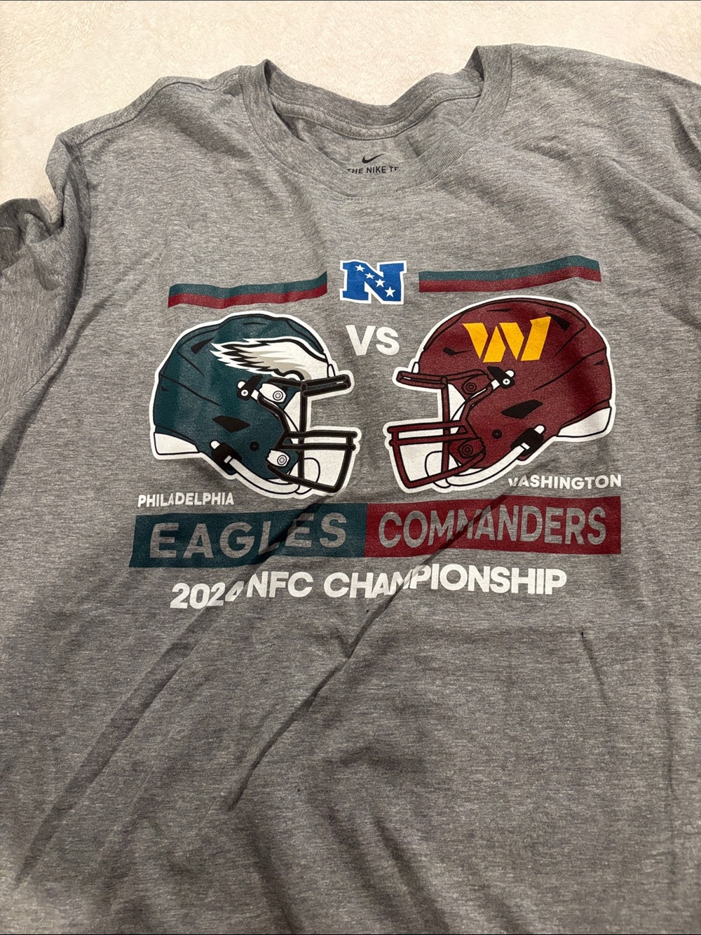 Nike Gray Eagles vs Commanders NFC Championship Helmet Tee